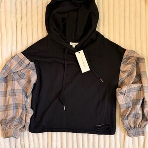 Dance & Marvel Cropped Hoodie w Plaid Balloon Sleeves NWT Size S